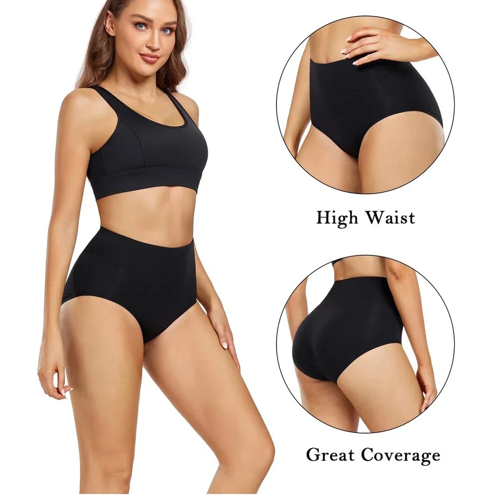 wirarpa Women's Black Grey Cotton Underwear High Waisted Ladies Panties 4PK-M